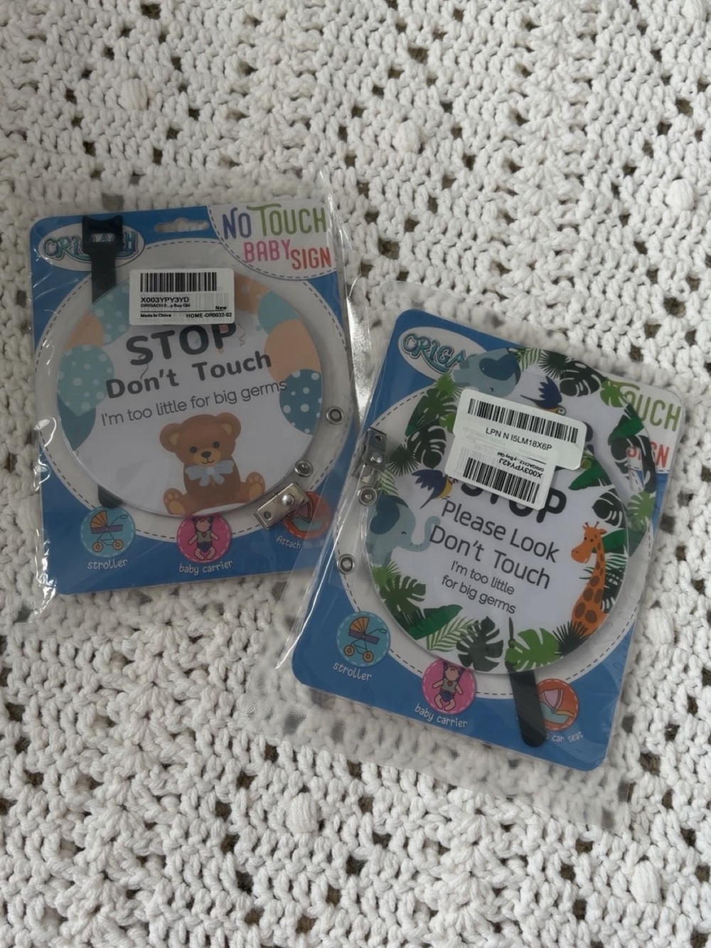 No Touching Car Seat Sign or Stroller Tag, 2 Pack